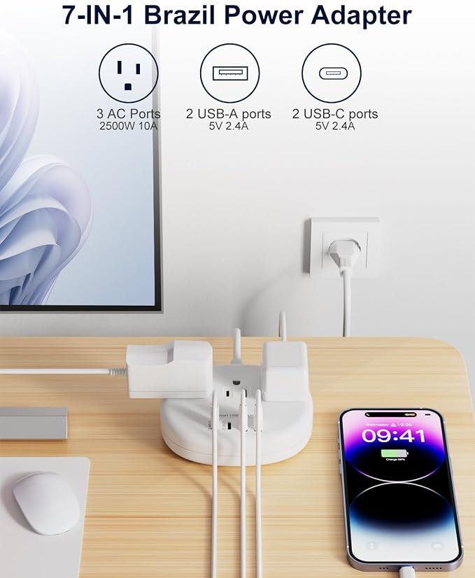 Brazil Power Adapter, Brazil Extension Cord 3FT