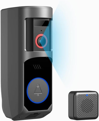 Wireless Battery Video Doorbell Camera 1080P with Chime, 92° Angle View with Pan Rotation 60°, Two Way Audio, AI Motion Detection, IR Night Vision and Cloud Storage, 2.4G Wi-Fi only