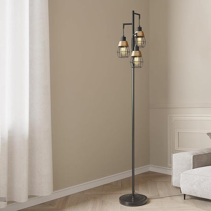 Oneach 70" Floor Lamps for Living Room, Stepless Dimmable Boho Floor Lamp with 3 Bulbs, Tall Farmhouse Industrial Corner Standing Tree Lamp for Bedroom, Office, Study Room, Dining Room, Black