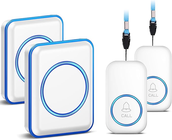 Caregiver Pager, FullHouse Wireless Call Button 1000+ Feet, SOS Alert Nurse Calling Elderly Fall Help System for Patient/Disabled Monitoring at Home, Waterproof (White, 2 Button + 2 Receiver)