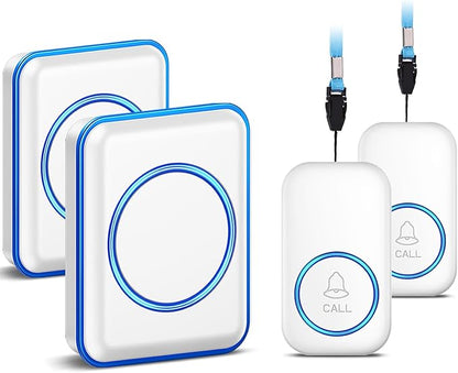 Caregiver Pager, FullHouse Wireless Call Button 1000+ Feet, SOS Alert Nurse Calling Elderly Fall Help System for Patient/Disabled Monitoring at Home, Waterproof (White, 2 Button + 2 Receiver)