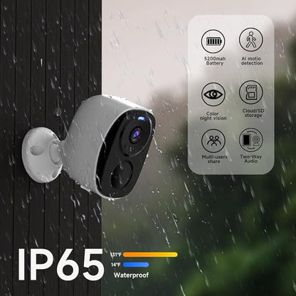 4Pack Security Cameras Wireless Outdoor 2.4G&5G WIFI, 2K Battery Powered Indoor Camera for Home Security with Spotlight & Siren Alarm, 2-Way Audio, Color Night Vision, AI Detection,Works w/Alexa