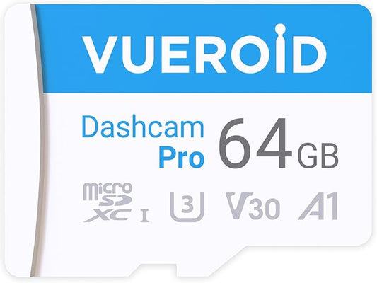 64GB Dashcam Pro microSD Card with Reader Adapter, C10, V30, UHS-I, Class 10, A1, High Speed Memory Card for 4K UHD Video, Read Speed up to 100 MB/s microsdxc