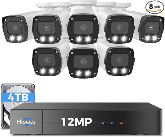 Hiseeu 12MP PoE Security Camera System, 8 Pcs PoE Cameras