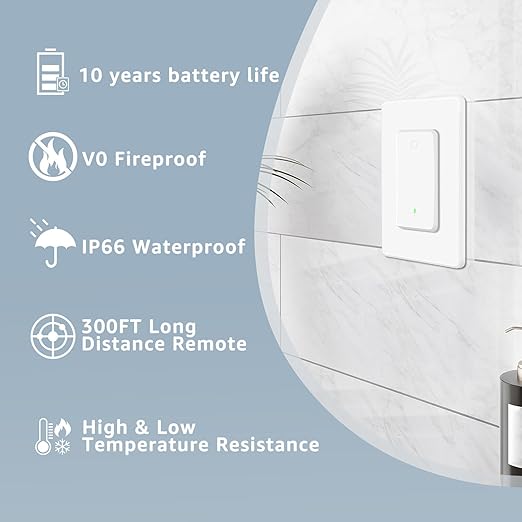 NineLeaf Wireless Light Switch and Receiver Kit, No Wiring RF Remote Control Switch, 1300FT Range, Programmable & Expandable,for Lights, Ceiling Fans, Lamps, 1000W LED(1Switch 4Receivers)