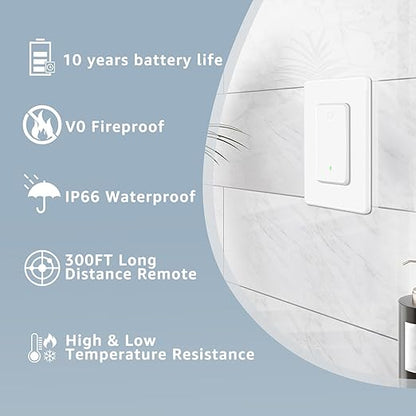 NineLeaf Wireless Light Switch and Receiver Kit, No Wiring RF Remote Control Switch, 1300FT Range, Programmable & Expandable,for Lights, Ceiling Fans, Lamps, 1000W LED(1Switch 2Receivers)