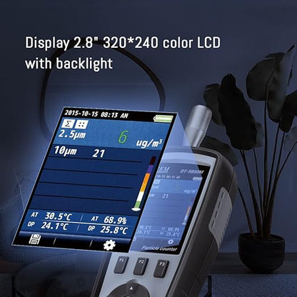 CEM DT-9850M PM2.5/10 Air Particle (0.3,2.5,10μm) with 2.8 inch TFT Color LCD Display Supports Photos and Camera, Temperature, and Humidity, Dust-Free Workshop and Hospital, etc