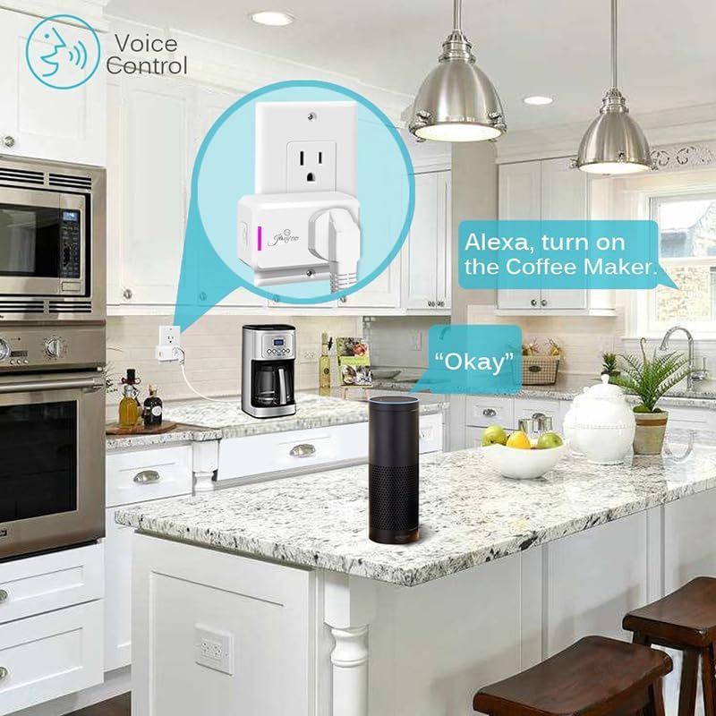 Jinvoo WiFi smart Plug, 10A 1000W Wireless Mini Socket, Timer Remote Control by app and Voice Compatible with Tuya Smart Life app Alexa and Google,no Hub Required, ETL Listed FCC Certified 4 Pack