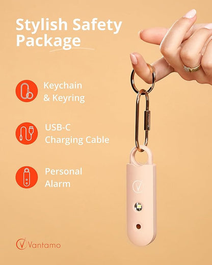 Vantamo Personal Alarm for Self Defense with Low Battery Notice, Strobe Light & Extra Loud 130 dB Double Speakers Safety Keychain Set for Women, Rechargeable Panic Button for Womens Self Defense
