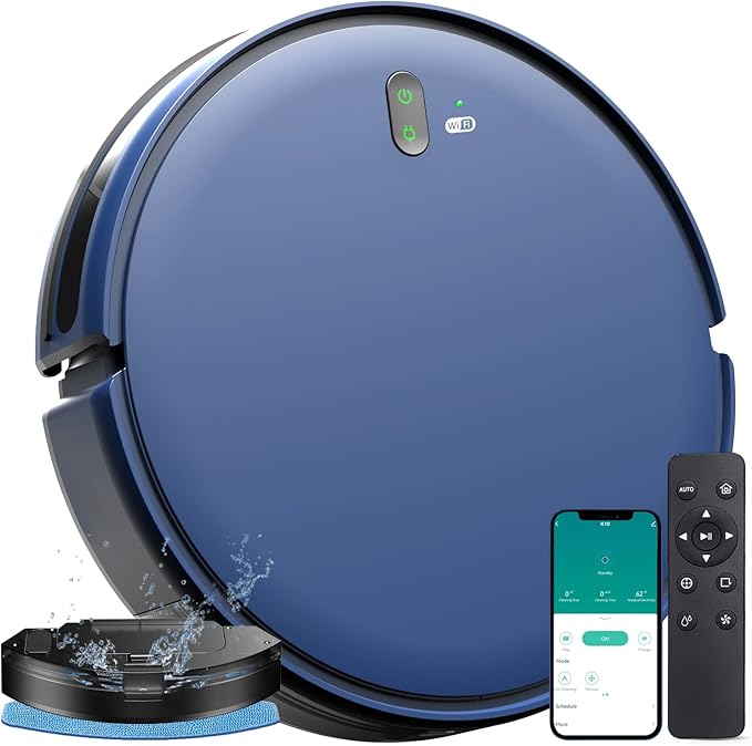 Robot Vacuum and Mop Combo, 3 in 1 Mopping Robotic Vacuum with Schedule, App/Bluetooth/Alexa, 1600Pa Max Suction, Self-Charging Robot Vacuum Cleaner, Slim, Ideal for Hard Floor, Pet Hair, Carpet