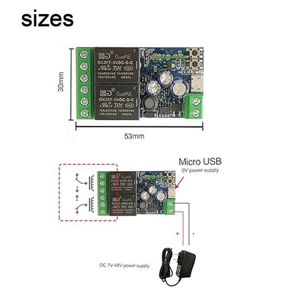 2 Channels WiFi Smart Switch, DC 5V 12V 24V 36V Passive Output Relay Module Ewelink APP WiFi Control Compatible with Alexa/Google Home