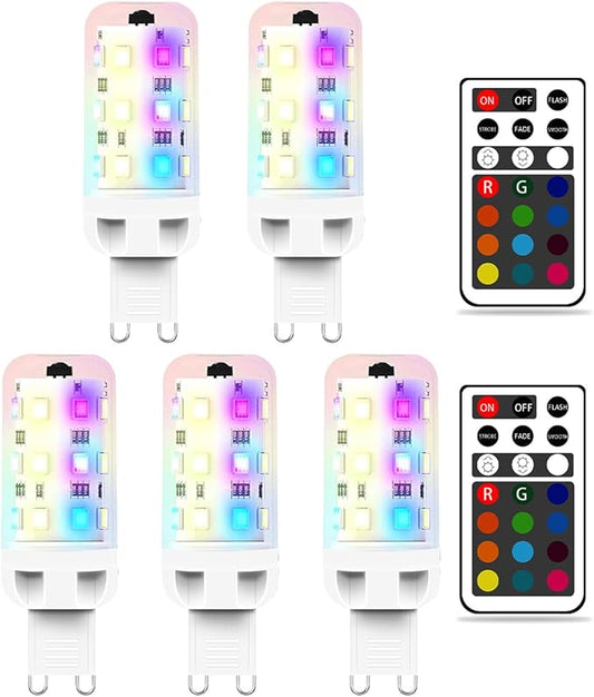 XRise G9 LED Bulb 2.5W Dimmable RGB+White Color Changing with Remote Control Equivalent 25W Halogen G9 Base LED Light Bulbs 6000K 250LM, No Flicker,5 Pack