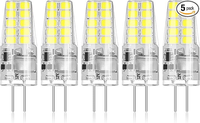BUBO 5 Pack G4 LED Bulb 2W Equivalent 30W 6000K Daylight 250 Lumens 360°Beam Angle, T3 Halogen Bulb Replacement Landscape Bulbs, AC/DC 12V Led Lights G4 Bi-Pin Base for Outdoor Landscape Lighting
