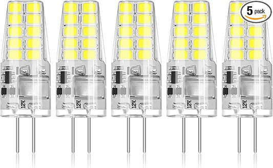 BUBO 5 Pack G4 LED Bulb 2W Equivalent 30W 6000K Daylight 250 Lumens 360°Beam Angle, T3 Halogen Bulb Replacement Landscape Bulbs, AC/DC 12V Led Lights G4 Bi-Pin Base for Outdoor Landscape Lighting