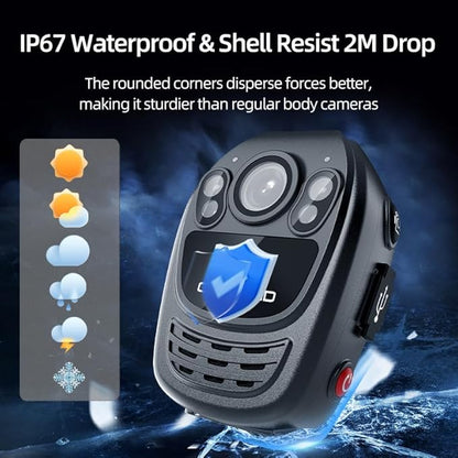 CAMMHD YX1-256G 2K/1440P Body Camera Support Video Audio Image, 3500mAh Battery Work 12hrs, Night Vision and 2.0IN Screen Easy to Playback, Data-encrypted Body Cam for Police and Personal