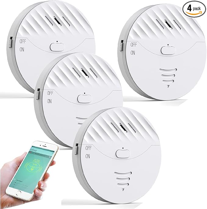 EverNary WiFi Window Alarm System, 4 Pack Glass Break Detection with Phone APP, 120dB Smart Alarms with Adjustable Vibration Sensor for Car,Home Security (4)