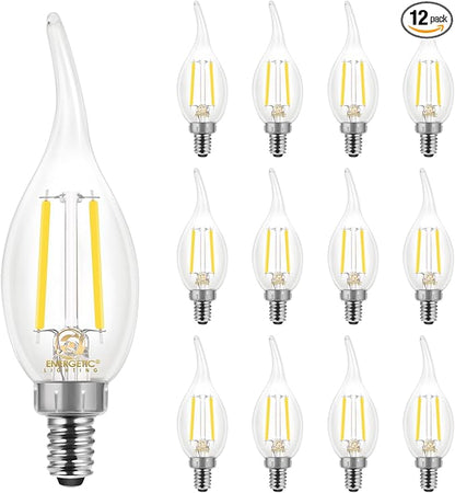 Energetic 12 Pack 60 Watt Dimmable LED Chandelier Light Bulb, 500lm, 5000K Daylight CA11 Filament LED Candle Light Bulb, E12 Base, CRI 90+