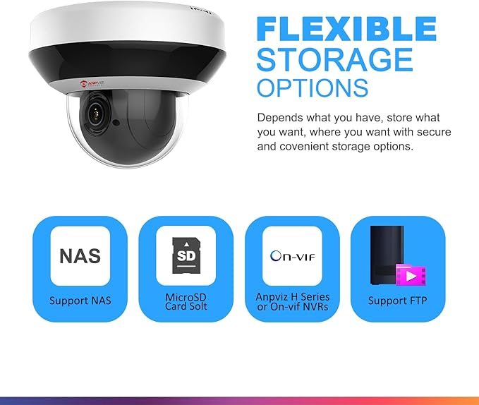 Anpviz 4MP PoE PTZ IP Camera, 4X Optical Zoom, Perimeter Protection, Human Vehicle Detection, 4MP@30fps, Dome Wired Security Camera with Audio, 350° Pan 90° Tilt, Card Slot, WDR, PTZIP204WX4IR-SU
