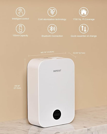 Waterless Oil Diffuser - Pure Essential Oil Diffuser with App Control - 150ml/1700 Sq.Ft. Coverage for Effective Aromatherapy in Home/Office/Hotel (White)