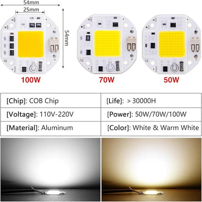 3pcs 50W 70W 100W COB LED Chip 220V 110V Smart IC No Need Driver DIY Flood Light Spotlight High Power 54mm LED Matrix COB Chip F5454(70W,220V_Warm White)