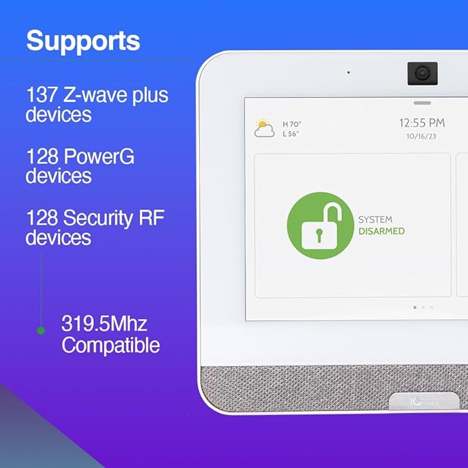Qolsys IQ Panel 4: Wireless Smart Home Security System Alarm Panel for House Protection and Home Automation. Easily Integrate with Alexa, Window Alarms, Cameras and More. 319.5 MHz