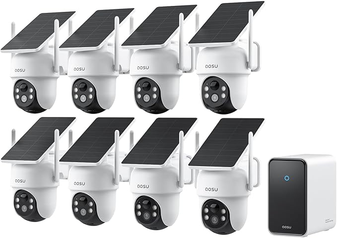 aosu D1 Classic 8-Cam Wireless Outdoor Security System, Solar Powered, 3K FullColor Night Vision, 360° PTZ, Smart AI Tracking, Local 32GB (Up to 16TB), One App Control, No Subscription Required