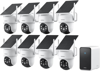 aosu D1 Classic 8-Cam Wireless Outdoor Security System, Solar Powered, 3K FullColor Night Vision, 360° PTZ, Smart AI Tracking, Local 32GB (Up to 16TB), One App Control, No Subscription Required
