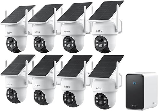 aosu D1 Classic 8-Cam Wireless Outdoor Security System, Solar Powered, 3K FullColor Night Vision, 360° PTZ, Smart AI Tracking, Local 32GB (Up to 16TB), One App Control, No Subscription Required