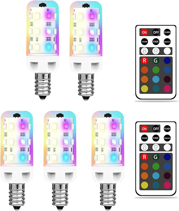 XRise E12 LED Bulb 2.5W Dimmable RGB+White Color Changing with Remote Control Equivalent 25W Halogen E12 Base LED Light Bulbs 6000K 250LM, No Flicker,5 Pack