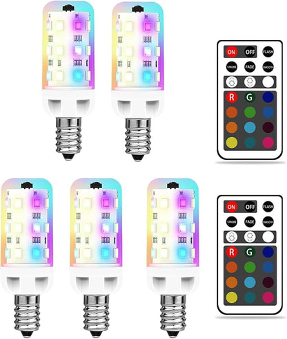 XRise E12 LED Bulb 2.5W Dimmable RGB+White Color Changing with Remote Control Equivalent 25W Halogen E12 Base LED Light Bulbs 6000K 250LM, No Flicker,5 Pack