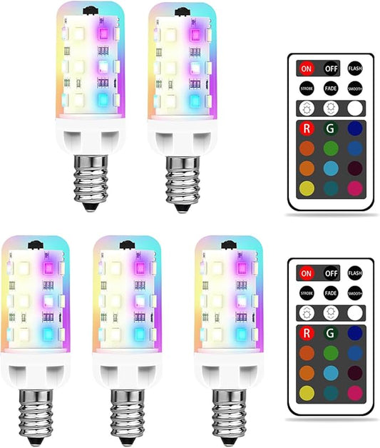 XRise E12 LED Bulb 2.5W Dimmable RGB+Warm White Color Changing with Remote Control Equivalent 25W Halogen E12 Base LED Light Bulbs 3000K 250LM, No Flicker,5 Pack