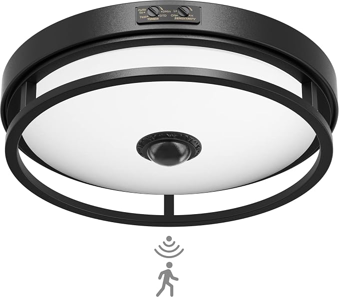 12 Inch LED Motion Sensor Outdoor Ceiling Light for Porch, Black