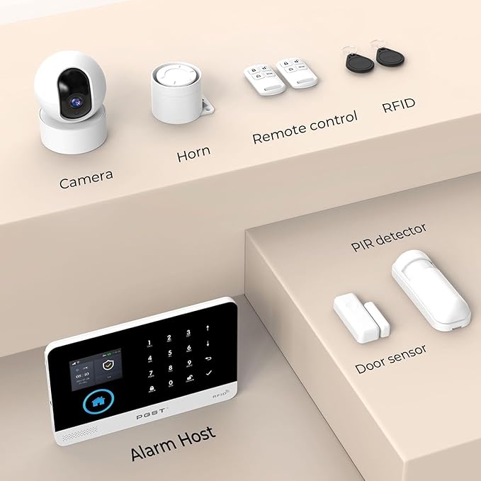 PGST Home Security Systems for House, Wireless Home Security Alarm System, Door/Window Sensor Motion Sensors with App Alert, WiFi+GSM 4G Home Alarm System No Subscription with Camera