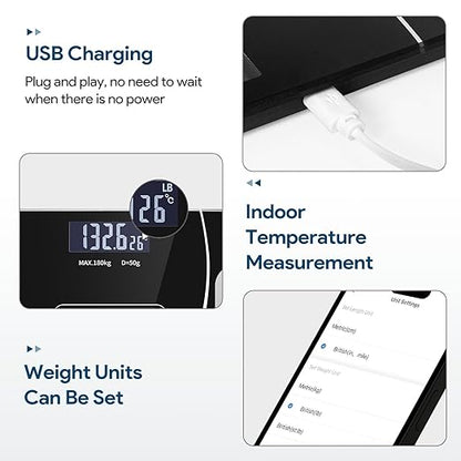 Bluetooth Smart Scale for Body Weight, Bluetooth Smart Scale for Body Weight, Fat, Muscle & BMI | Comprehensive Health Metrics with Effortless Fitness App Sync [Black]