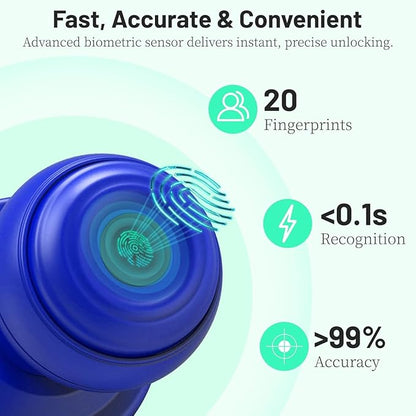 UMIKSMART Fingerprint Door Knob Lock, Smart Keyless Entry Door Knob with Tuya App Control & Auto-Lock, Backup Key, Easy Install for Home, Apartment, Office, Blue
