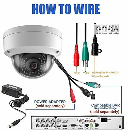 Real HD 4MP Analog Coax Dome TVI CVI CCTV Surveillance Security Camera, 2.8mm 100° Wide Viewing Angle, 65ft IR Night Vision, Outdoor, Full Metal Housing, ONLY Compatible with 4MP, 5MP and 8MP DVR