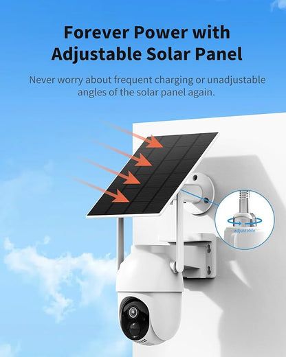 Aume 4MP Solar Security Cameras Wireless Outdoor (2-cam-kit), No Subscription Required, Color Night Vision, 360° PTZ Viewing, Instant Alerts, Support 2.4Ghz &5Ghz WiFi Home Security System for House