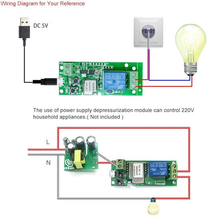 Smilewolf Wifi Switch, USB DC5V Wireless Relay Module Smart Home Automation Modules APP Remote Control Timer Switch Voice Control with Alexa Google Home Access Control System (DC5V1CH)
