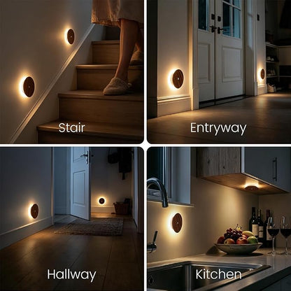 Motion Sensor Night Light 2 Packs, Wood Rechargeable Stair Lights