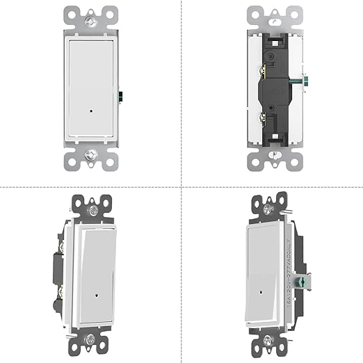2 Pack Illuminated Light Switch,Paddle Rocker Wall Switch with LED Night Light, Automatic On/Off Sensor, Single Pole, 15Amp 120/277Volt, White