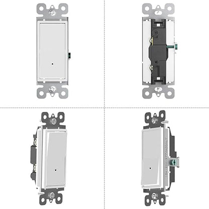 2 Pack Illuminated Light Switch,Paddle Rocker Wall Switch with LED Night Light, Automatic On/Off Sensor, Single Pole, 15Amp 120/277Volt, White