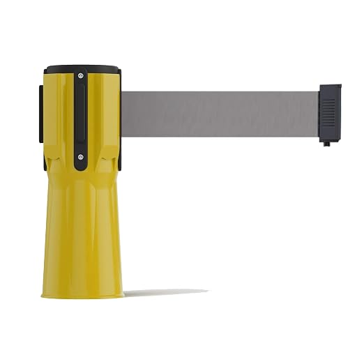 Trafford Industrial 11 Ft. Cone-Mounted Retractable Belt Barrier Yellow Case with Light GreyBelt