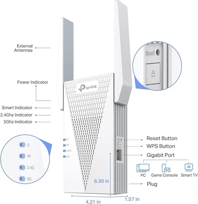 TP-Link AX3000 WiFi 6 Range Extender | PCMag Editor's Choice | Dual-Band Wireless Repeater w/Ethernet Port | Up to 2400 Sq. Ft., 64 Devices | Internet Signal Booster | APP Setup | EasyMesh (RE715X)