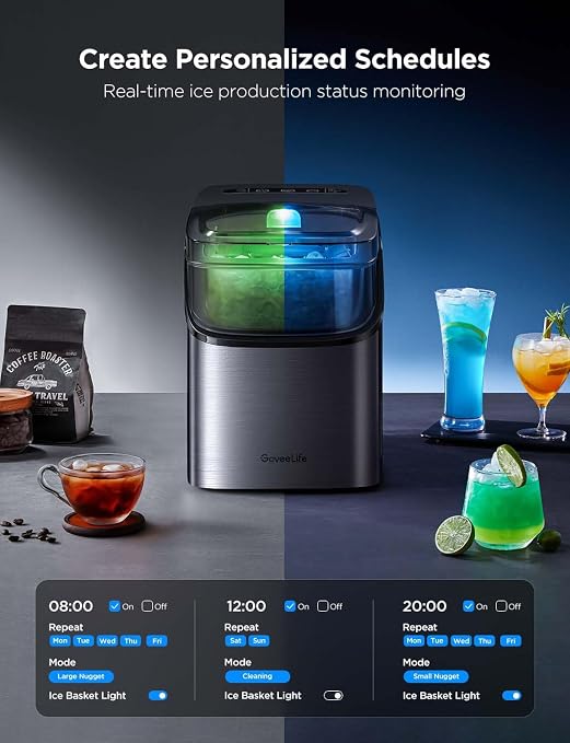 GoveeLife Smart Ice Maker, 9 Ice Cubes in 6 Mins 3 Sizes, 26lbs/Day, Silver | Countertop Ice Maker with App & Voice Control, Self Cleaning, RGB Lights, Portable Ice Machine with Scoop for Kitchen, Party
