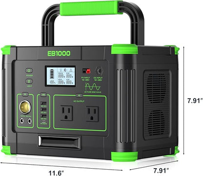 GRECELL 999Wh Solar Generator 1000W Portable Power Station for Outdoor