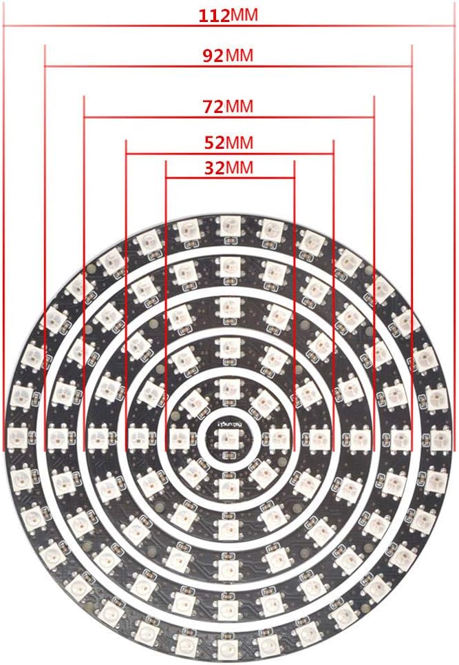 93 LEDs 6 Rings WS2812B 5050 RGB LED Ring Lamp Light Individually Addressable Full Dream Color DC5V with Mini Controller