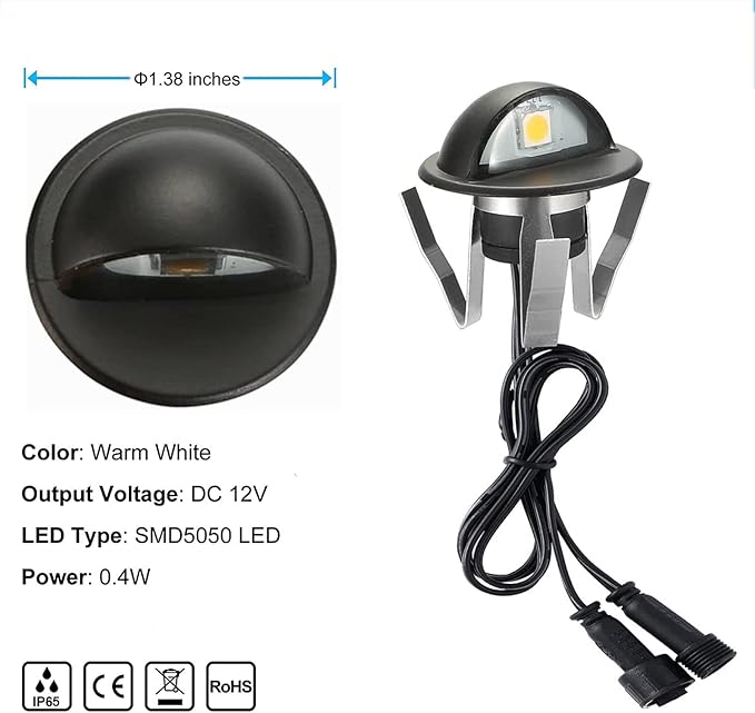 Sumaote 12V Low Voltage LED Deck Lights Kit, 6 Pcs Φ1.38in Half Moon Recessed Outdoor Step Lighting IP67 Waterproof Landscape Lights for Yard Garden Stair Decoration, Warm White LED Lighting