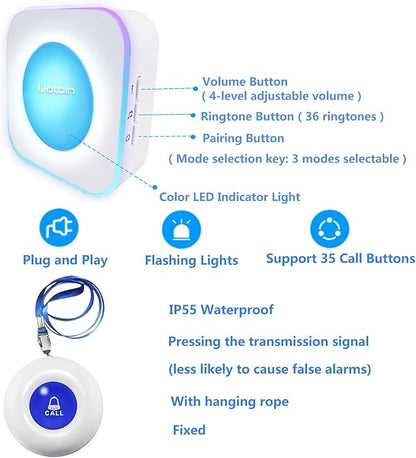 Wireless Caregiver Pagers Call Button Nurse Alert System Call Bell Call Light Alert Button for Home/Elderly/Patients/Disabled 3 Transmitters 3 Plugin Receivers (600+ft Operating Range)…