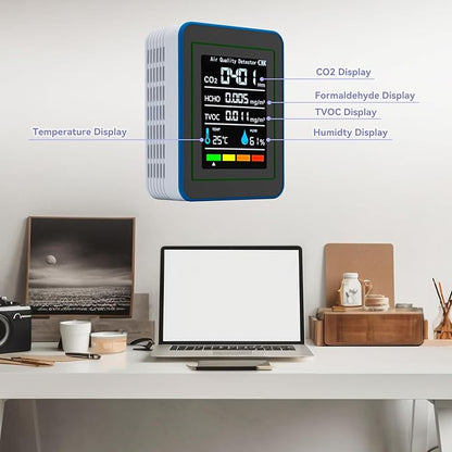 5-in-1 Air Quality Monitor Indoor, Professional Portable Detector & Accurate CO2, TVOC, HCHO, Humidity& Temperature Particle Counter, for Home, Office, School, Hotel, Car Air Quality Tester (White)