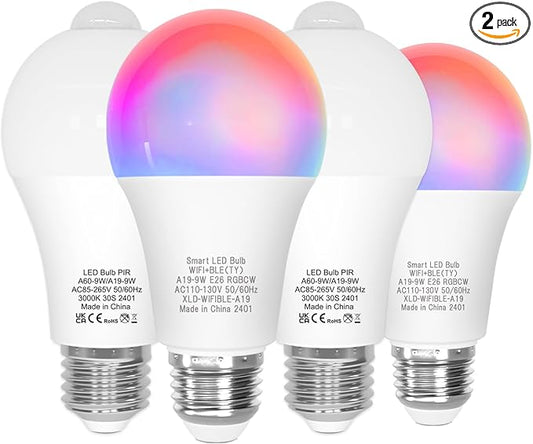 ORALUCE 丨 Bundle - Motion Sensor Light Bulbs (Pack of 2) & Smart LED Bulb A19 Wi-Fi and Bluetooth (Pack of 2)